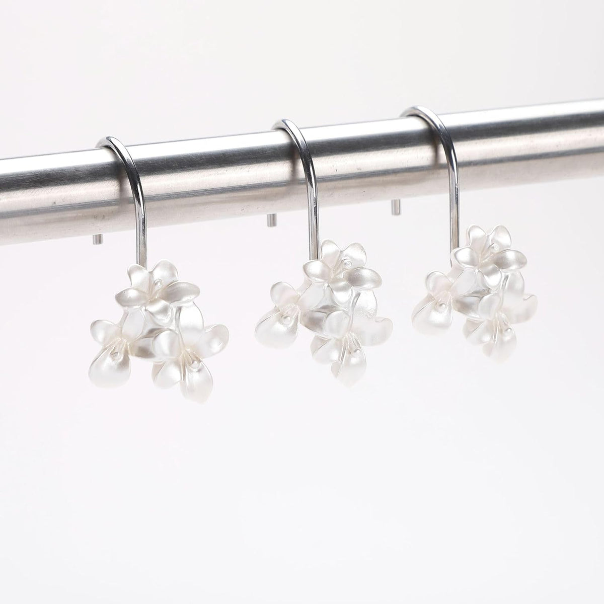 White Flower Shower Curtain Hooks Set of 12 White Decorative Rings