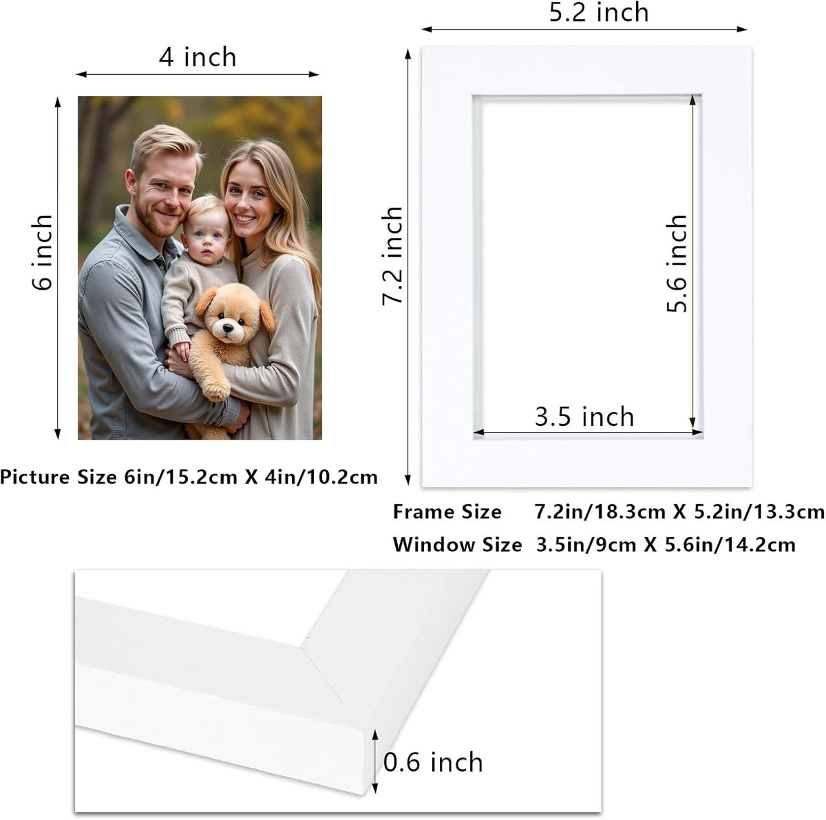 4x6 Double Hinged Picture Frame with Real Glass, PS04-WHD6