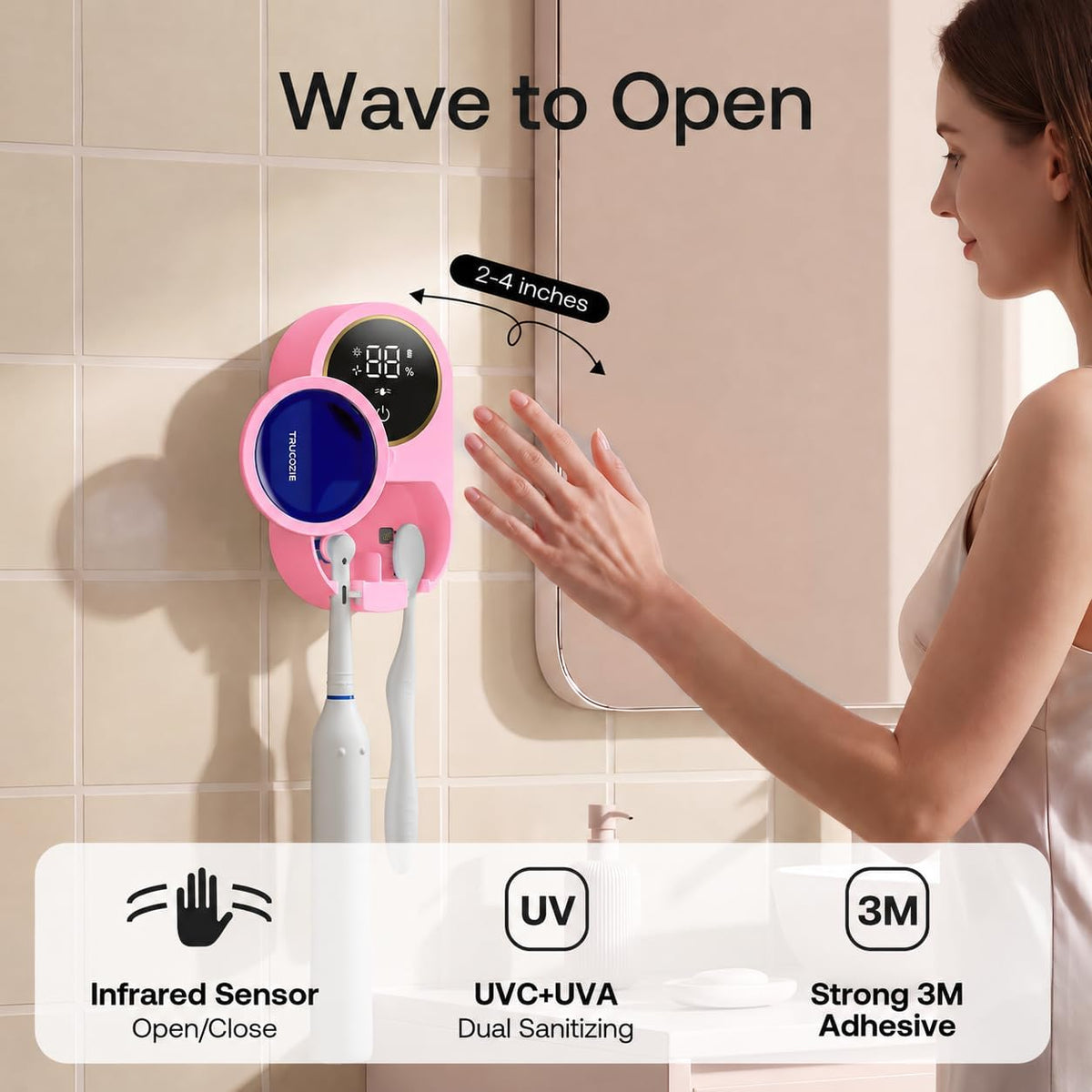 TRUCOZIE Toothbrush Holder for Bathroom, Wall Mounted Rechargeable Cleaner