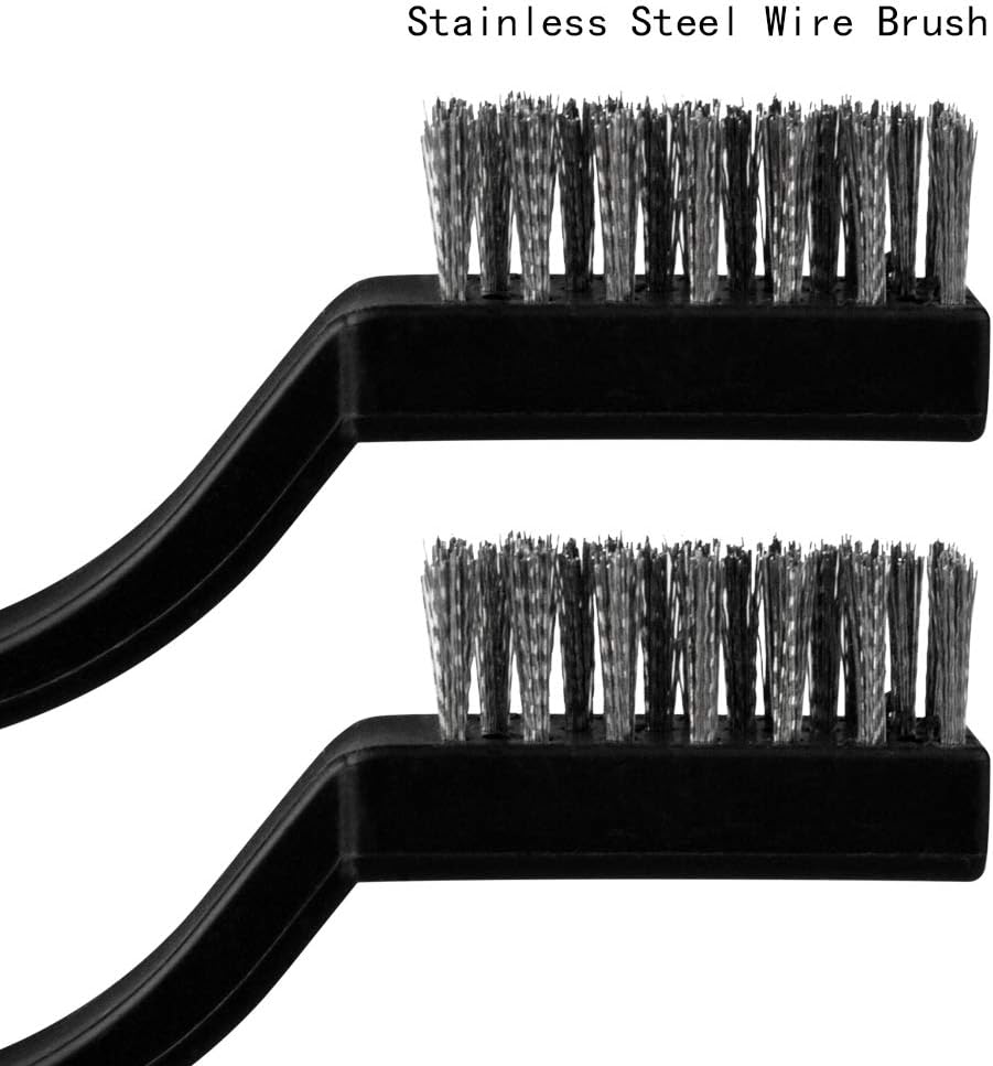 Topbuti 15 Pcs Mini Stainless Steel Wire Brush Set for Cleaning Welding Slag Rust, Wire Bristle Scratch Brush Set, Curved Handle Brushes