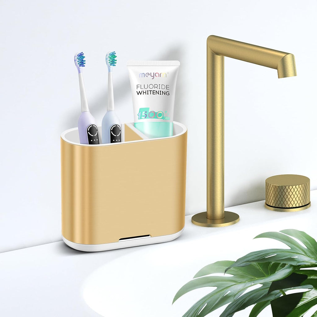 Toothbrush Holders Toothpaste Organizer for Bathrooms, Gold, Small