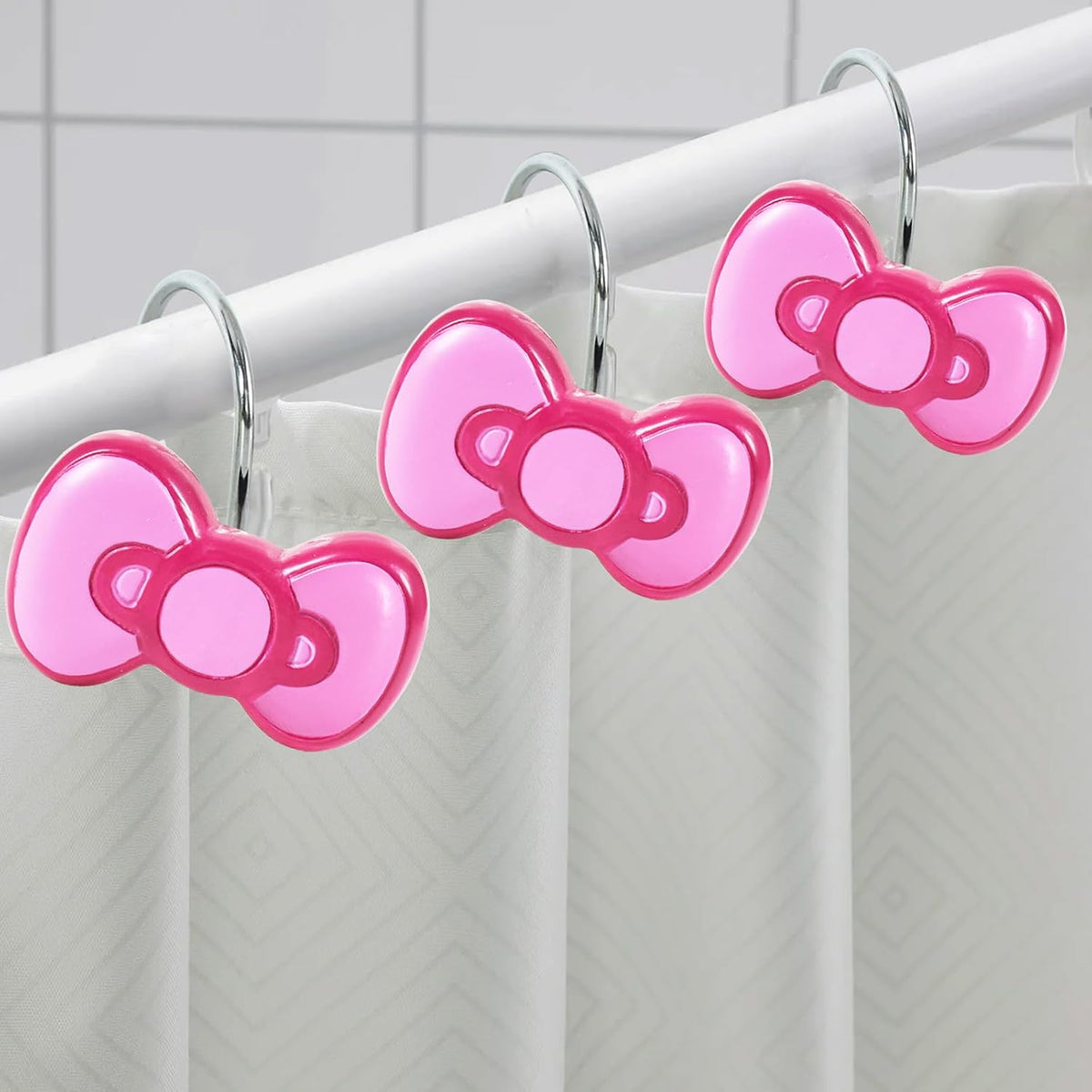 12-Piece Purple Bow Shower Curtain Hooks for Bathroom