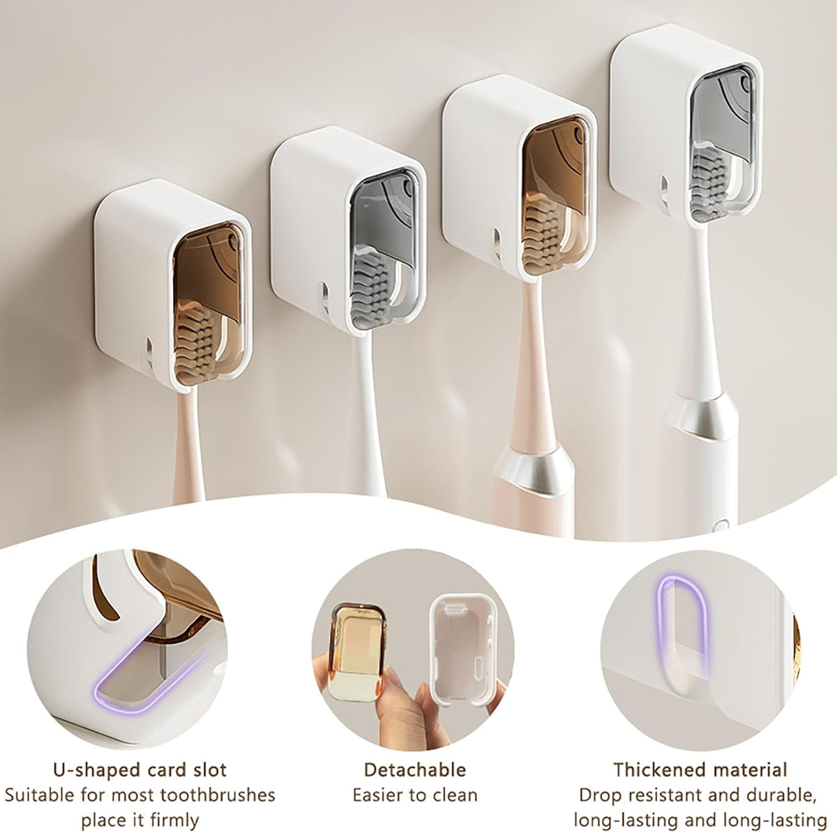 4PCS Toothbrush Holders Wall Mounted with Cover Tooth Brush Holder