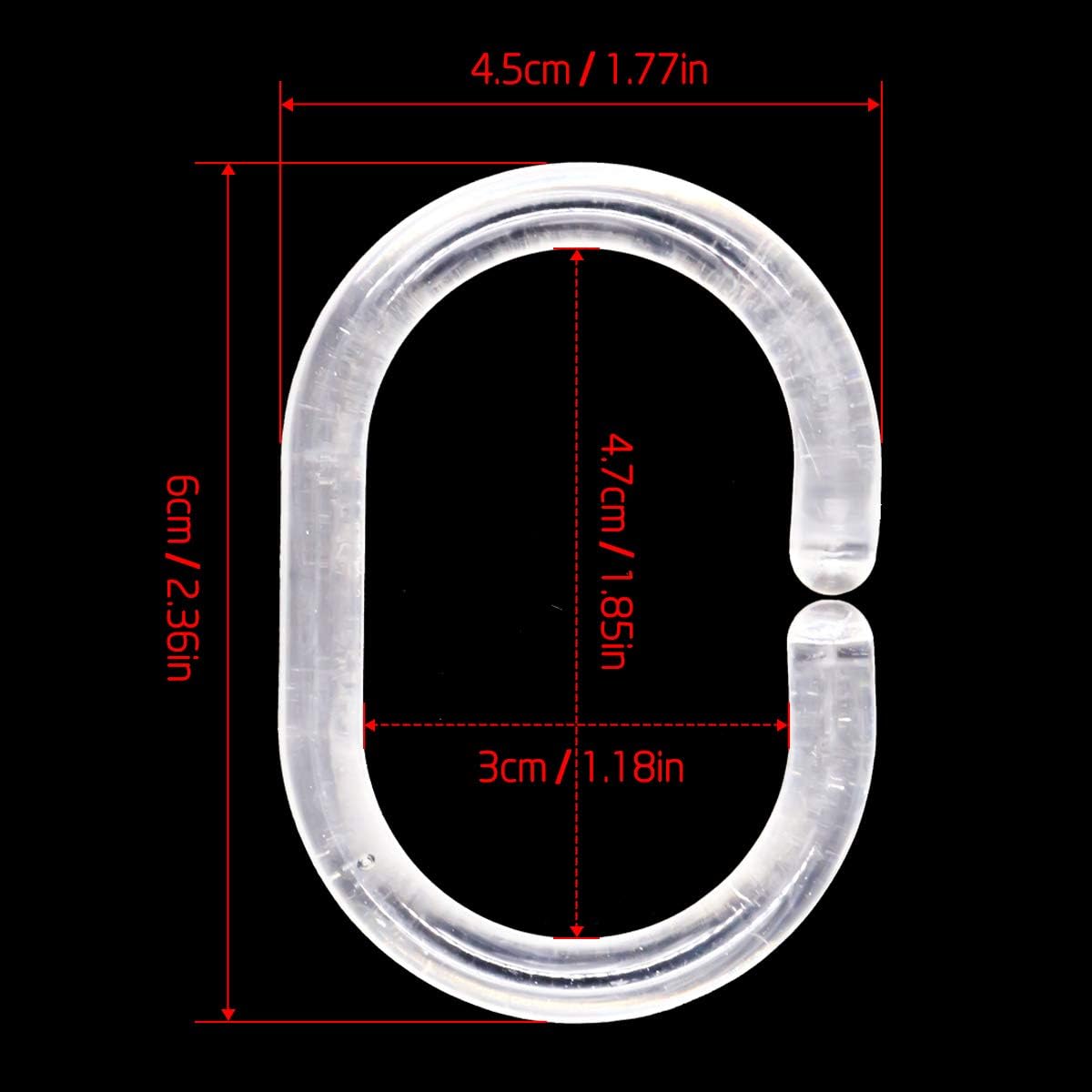 24 pcs Shower Curtain Rings Plastic Shower Curtain Hooks C-Shaped Rings Hook Hanger Bath Drape Loop Clip Glide Bathroom Shower Window Rod (Clear)