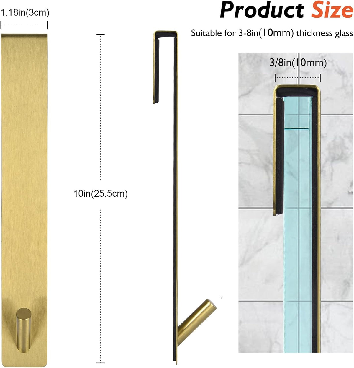 Kontoyo Shower Door Hooks(10 Inch),Extended Over Door Hooks for Bathroom Frameless Glass Shower Door,Stainless Steel Towel Hooks,Heavy Duty Rack Hooks for Robe,Towel-2 Pack-Gold