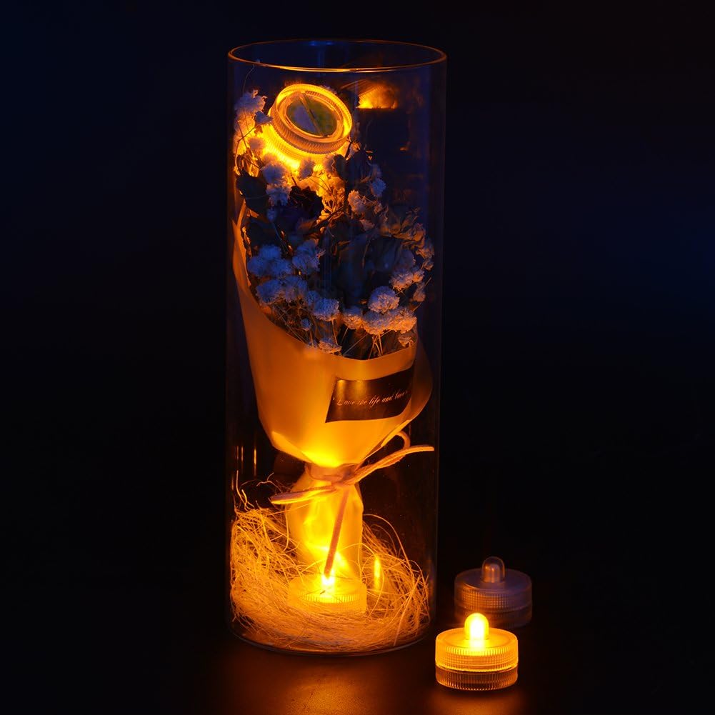 KITOSUN Submersible LED Lights cr2032 Battery Powered Underwater Waterproof LED Tea Light Candles for Events Wedding Centerpieces Vase Floral Xmas Holidays Home Decor Lighting(Pack of 12) (Yellow)