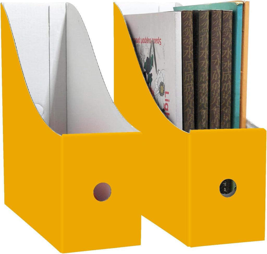 Limitliho 2 Pack Yellow Cardboard Magazine File Holder for Desk or Shelves
