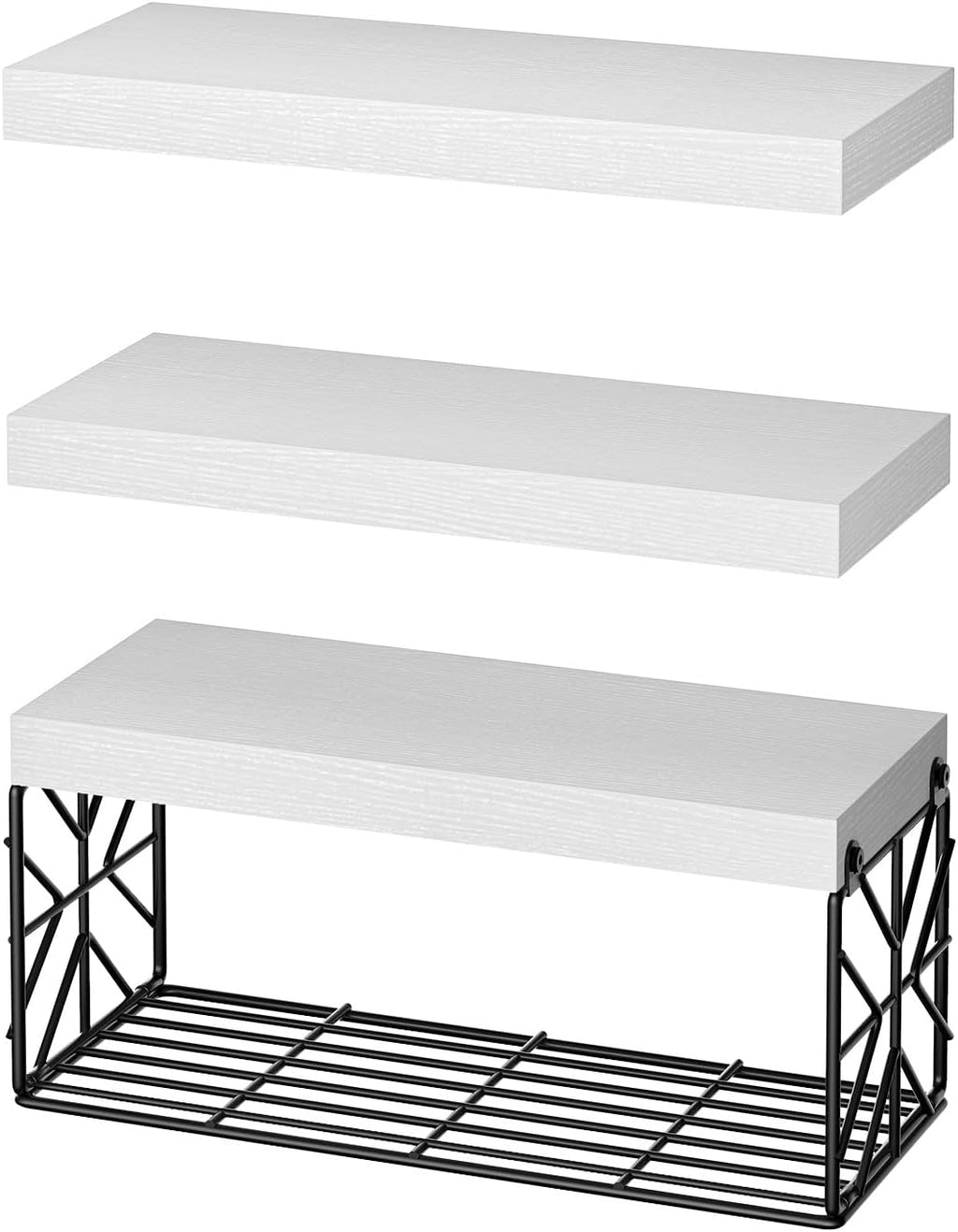 RALGEND Bathroom Shelves Over Toilet Set of 3, 15.7" White Floating Shelves for Wall Storage, 1.5" Thick Hanging Shelf, Farmhouse Wall Decor for Bathroom Living Room, Kitchen, White 4001BJWT