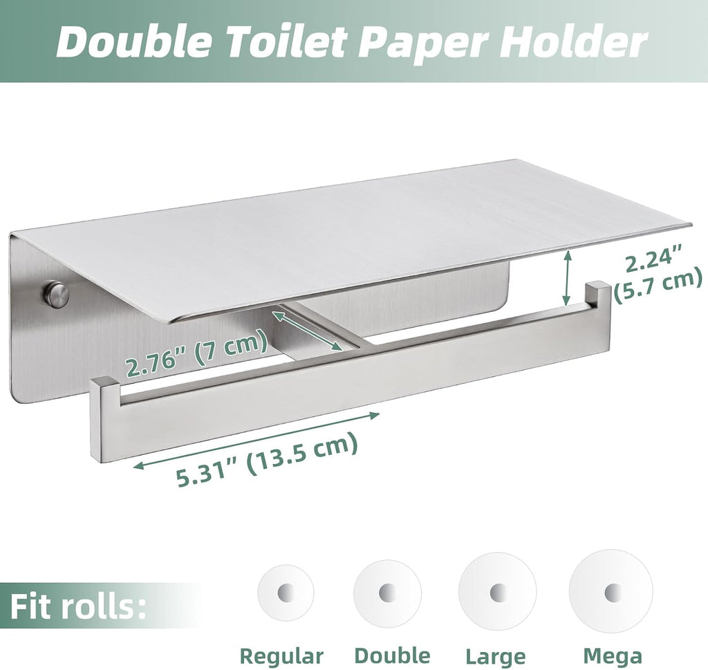 APLusee Dual Roll Toilet Paper Holder, Brushed Nickel, 304 Stainless Steel