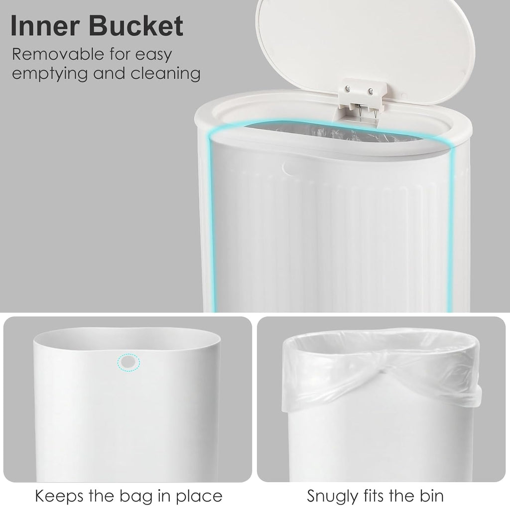 Anzoymx Bathroom Trash Cans White Stainless Steel with Lids, 1.8 Gallons