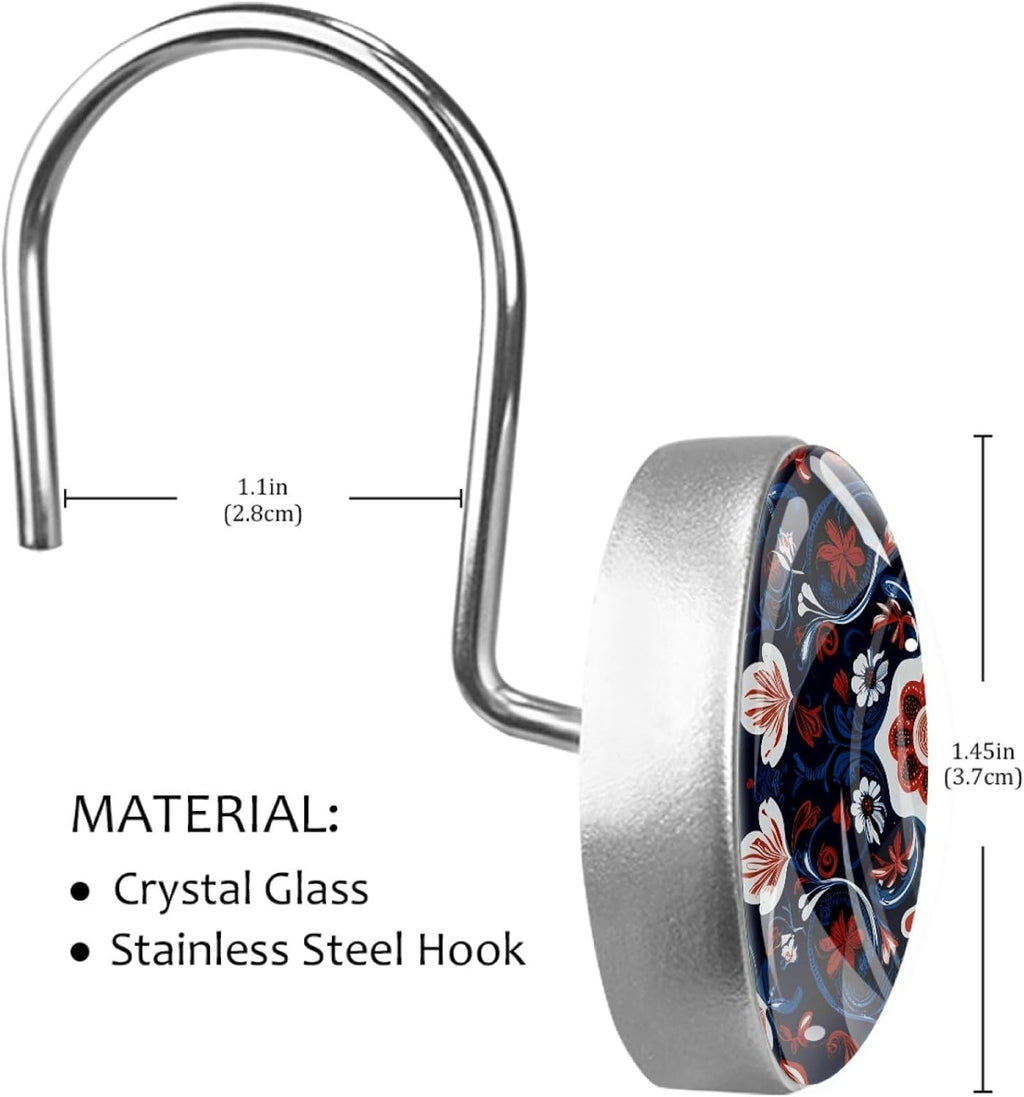 12 Pcs Norwegian Folk Style Flower Shower Curtain Hooks, Decorative Shower Curtain Rings for Bathroom, Stainless Steel Rustproof Curtain Rings Hangers for Shower Curtain Rod