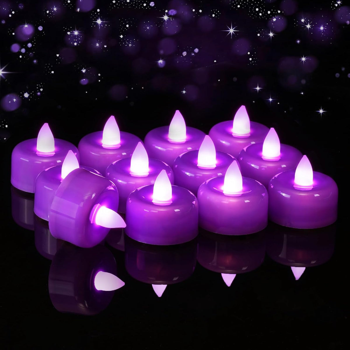 Raycare 24 Pack Purple Flameless Tea Lights Candles Battery Operated
