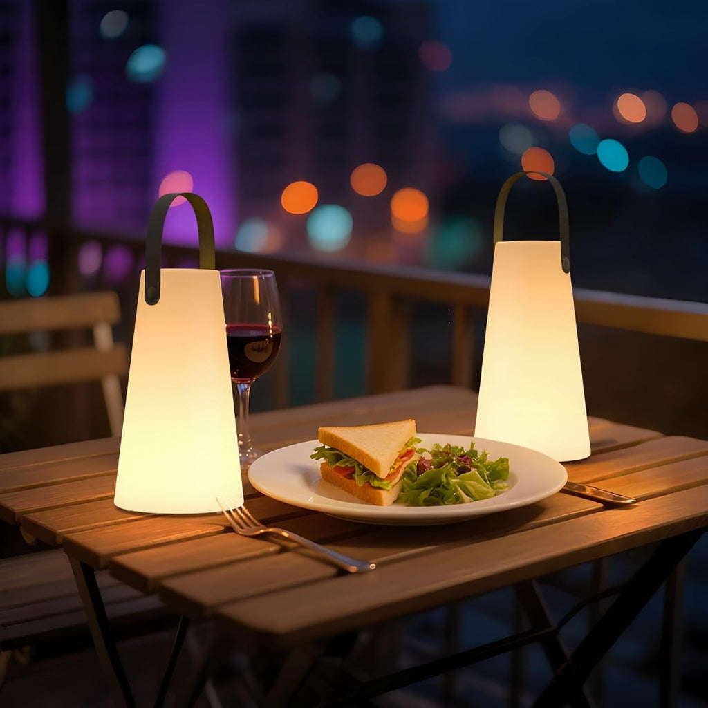 2 Pack Outdoor Lanterns Rechargeable Cordless Table Lamp with RGB Colors