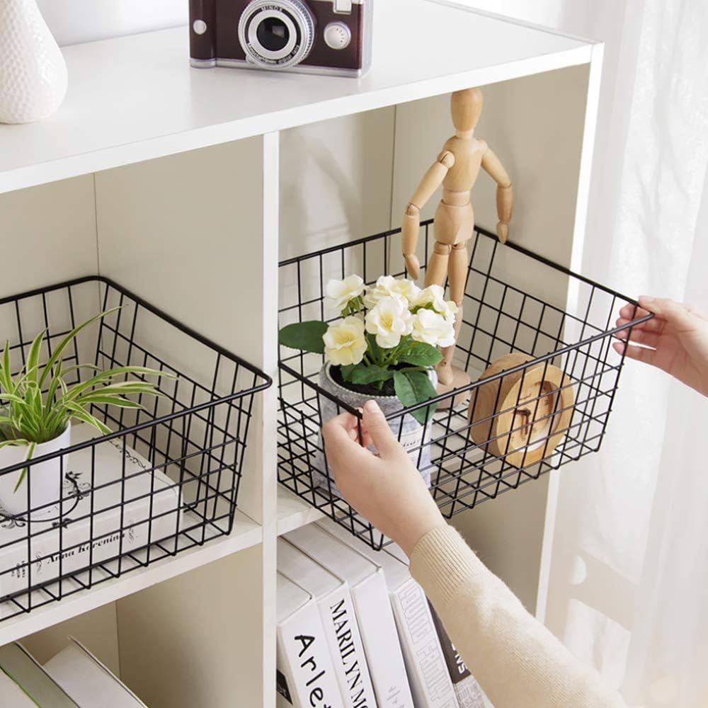 Wire Storage Baskets, Dveda 4 Pack 14.2" x 11.4" x 6.3" Large Metal Wire Storage Baskets, Black Pantry Organizer Baskets with Handles for Cabinets, Pantry Storage, Bathroom, Laundry, Garage