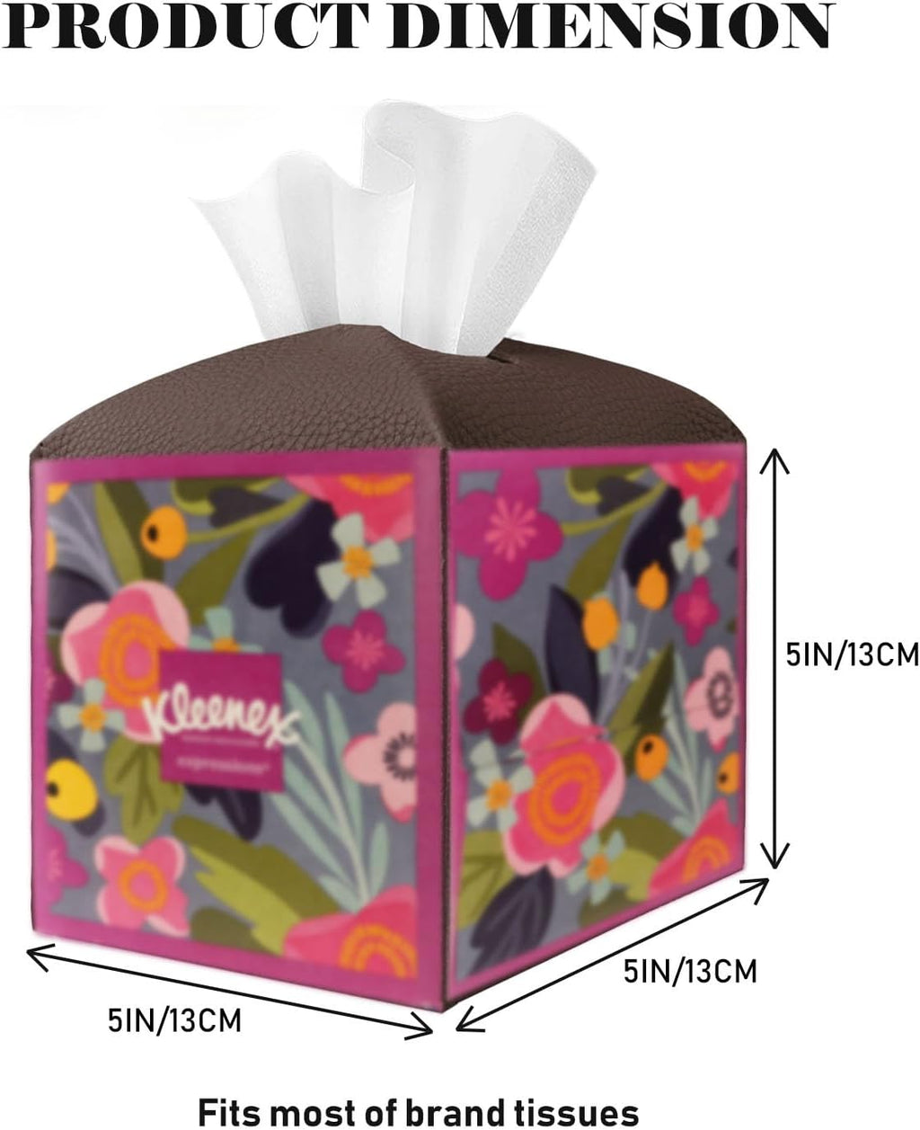 Tissue Box Cover Holder Square Tissue Cube Cover PU Leather Tissue Organizer with Bottom Belt for Bathroom, Tabletop, Car, Night Stands, Office, Home, Kitchen (2, CoffeeBrown)