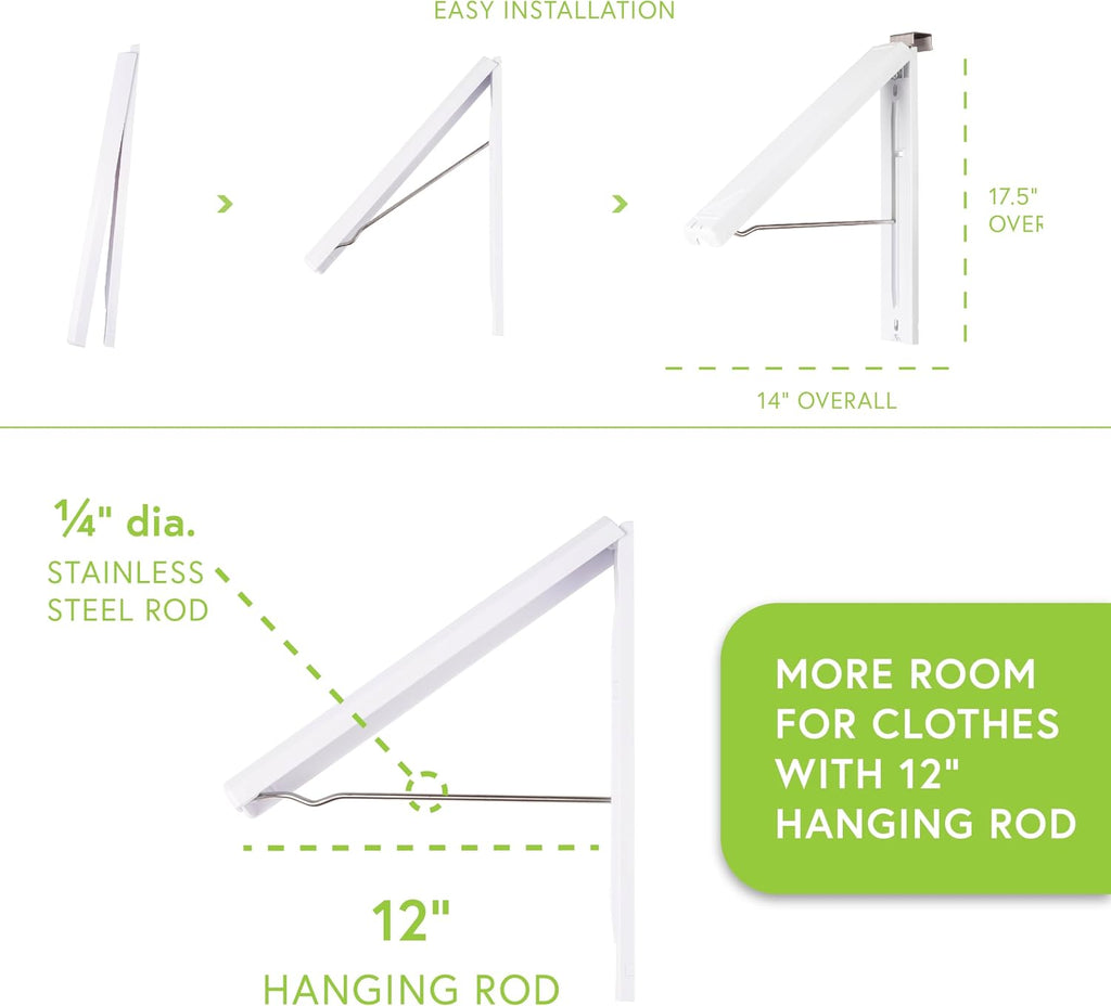 InstaHanger Retractable Laundry Room Rack, ABS Plastic, Steel Rod, 2 Pack
