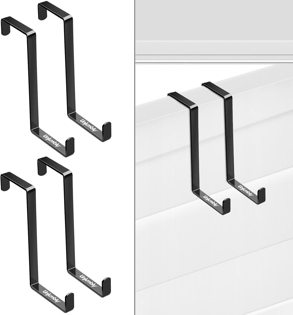 Over The Door Hook- 4 Pack Sturdy Metal Over Door Hook, Fitting Two Sized Doors, Door Hangers and Over The Door Hooks for Hanging Clothes, Towels, Coats and More (Black)