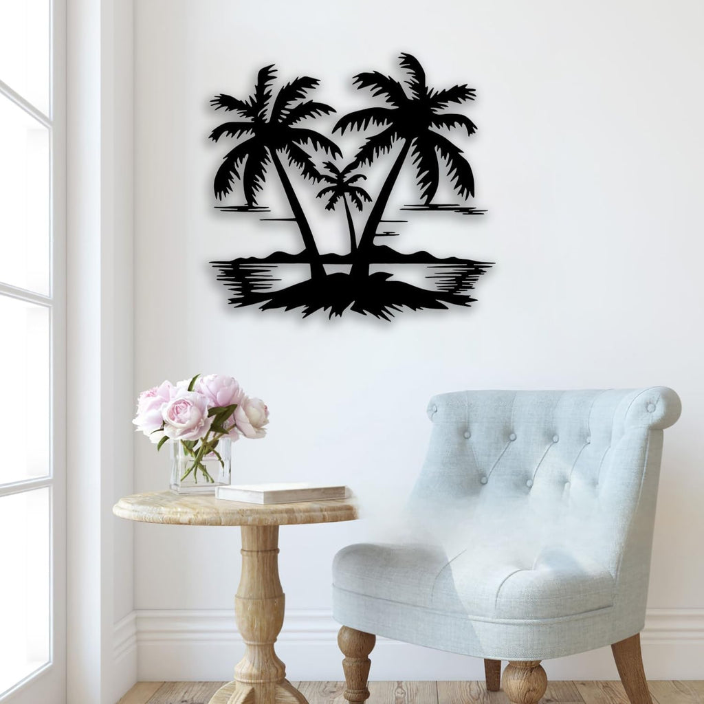 OPTYBVFD Tropical Palm Tree Metal Wall Decor - Room Decor Wall Art Home Decor for Living Room, Bedroom, Dining Room, Office, Coastal, Beach (Black)