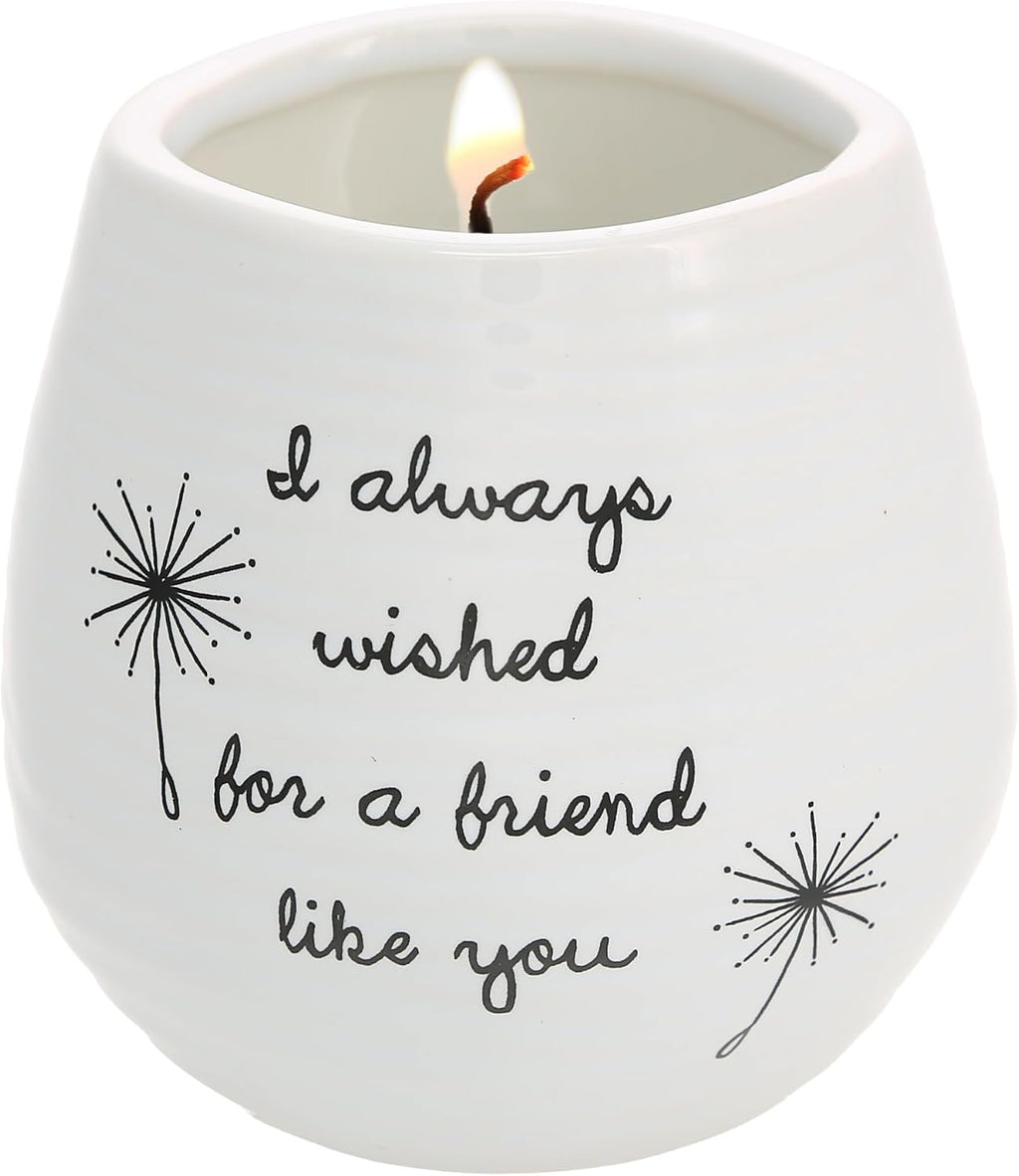 Pavilion - 8 Oz Candle Holder - White Ceramic Candle Jar with 100% Soy Wax Candle Cotton Scent "I Always Wished For A Friend Like You" Ideal Gift for a Friend - Printed Text, Love Theme & Oval Shape