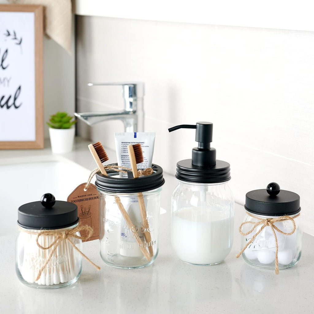 Amolliar Mason Jar Toothbrush Holder - Rustproof Stainless Steel, Black