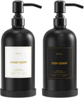 Kitchen Soap Dispenser Set – 16.8oz/500ml Glass Hand and Dish Soap Dispenser with Stainless Steel Pumps & Non-Slip Silicone Base, Luxury Countertop Decor for Home, Airbnb, Vacation Rental (Black)
