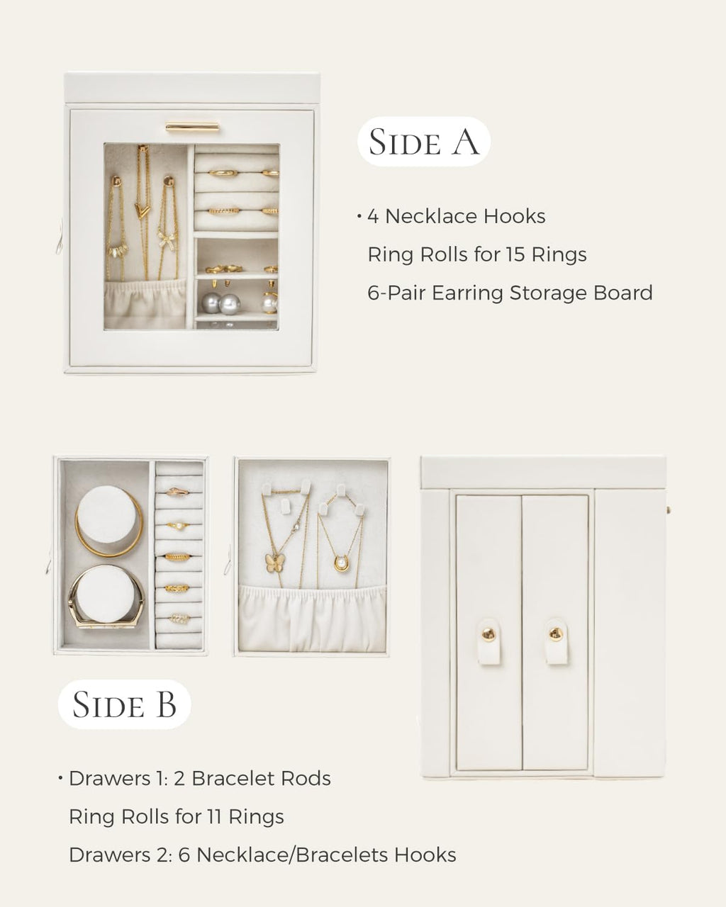CASEGRACE 360°Rotating Jewelry Box Open Design Vertical Organizer with Glass Window Large Jewelry Display Storage Case Perfect for daily use at home or as a gift for women
