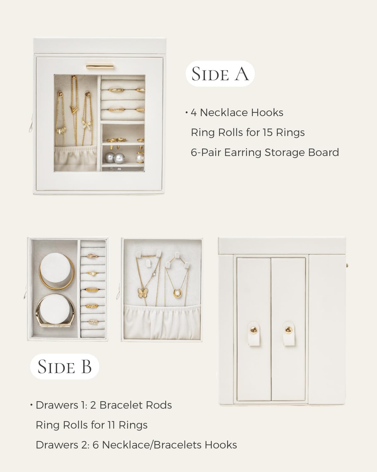 CASEGRACE 360°Rotating Jewelry Box Open Design Vertical Organizer with Glass Window Large Jewelry Display Storage Case Perfect for daily use at home or as a gift for women