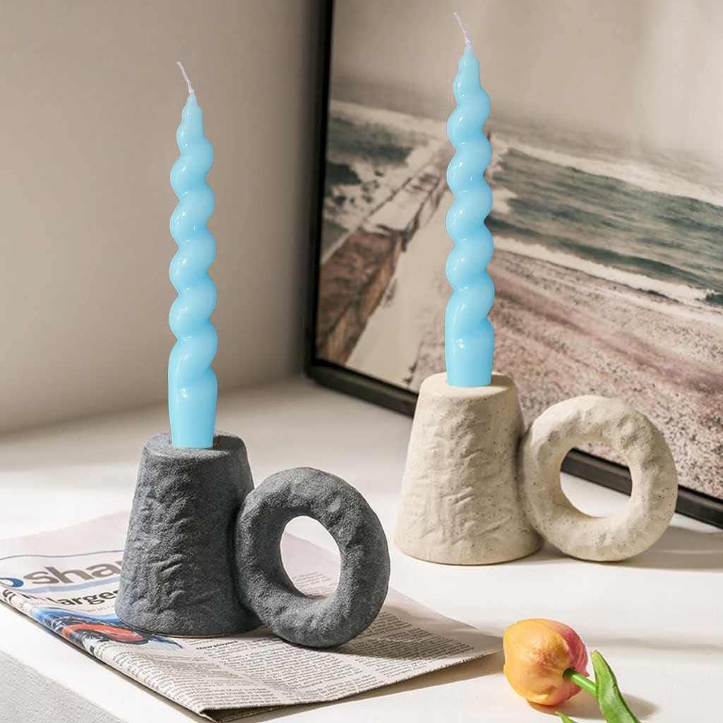 Spiral Taper Candle Blue Candlesticks,7 Inch Short Tapered Candles Unscented Candle Sticks Twisted Taper Candles for Holiday Dinner Party