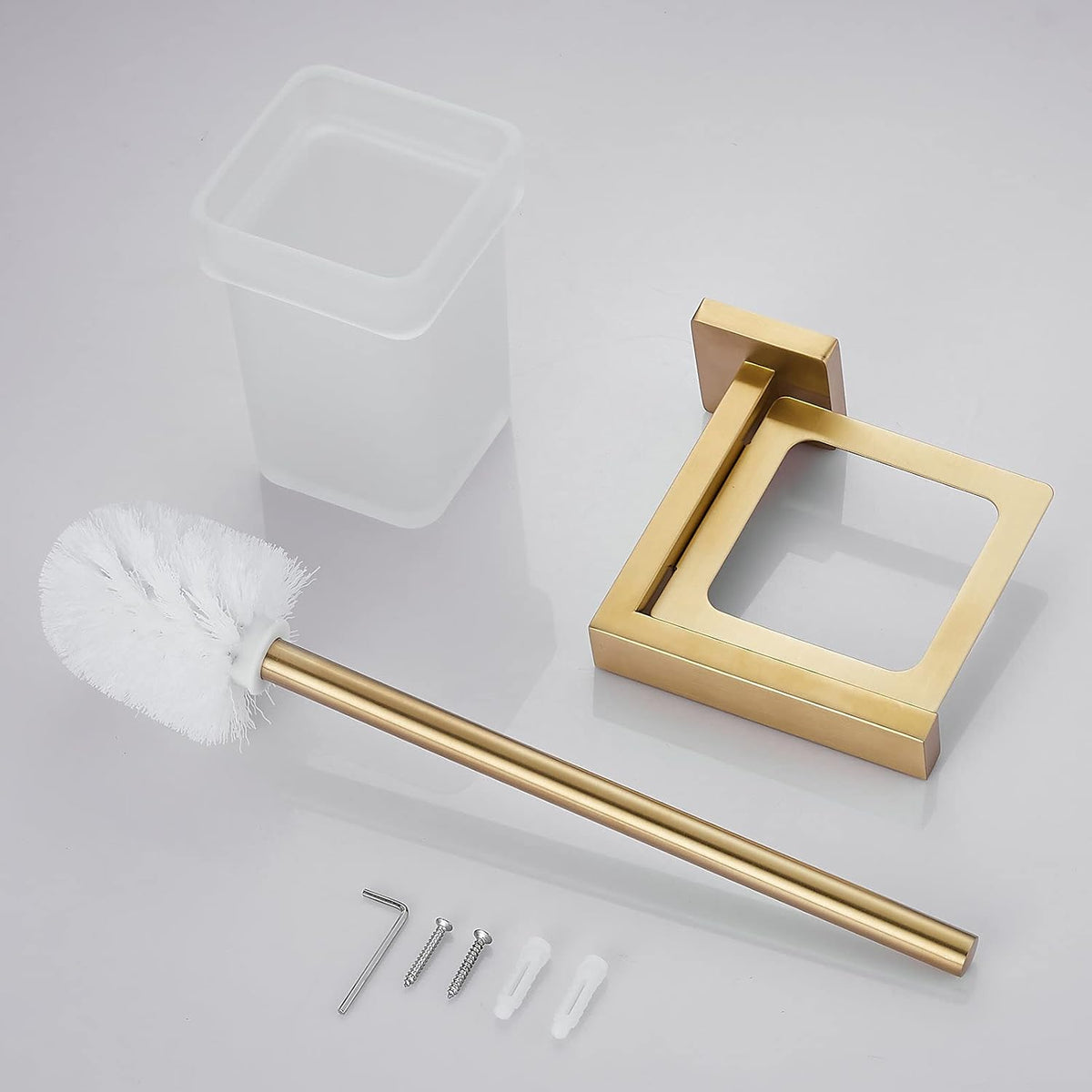 Brushed Gold Toilet Brush and Holder Set, NEWRAIN Wall Mounted Toilet Bowl Brush with Long Handle, Stainless Steel Toilet Brushes for Bathroom-Space Saving