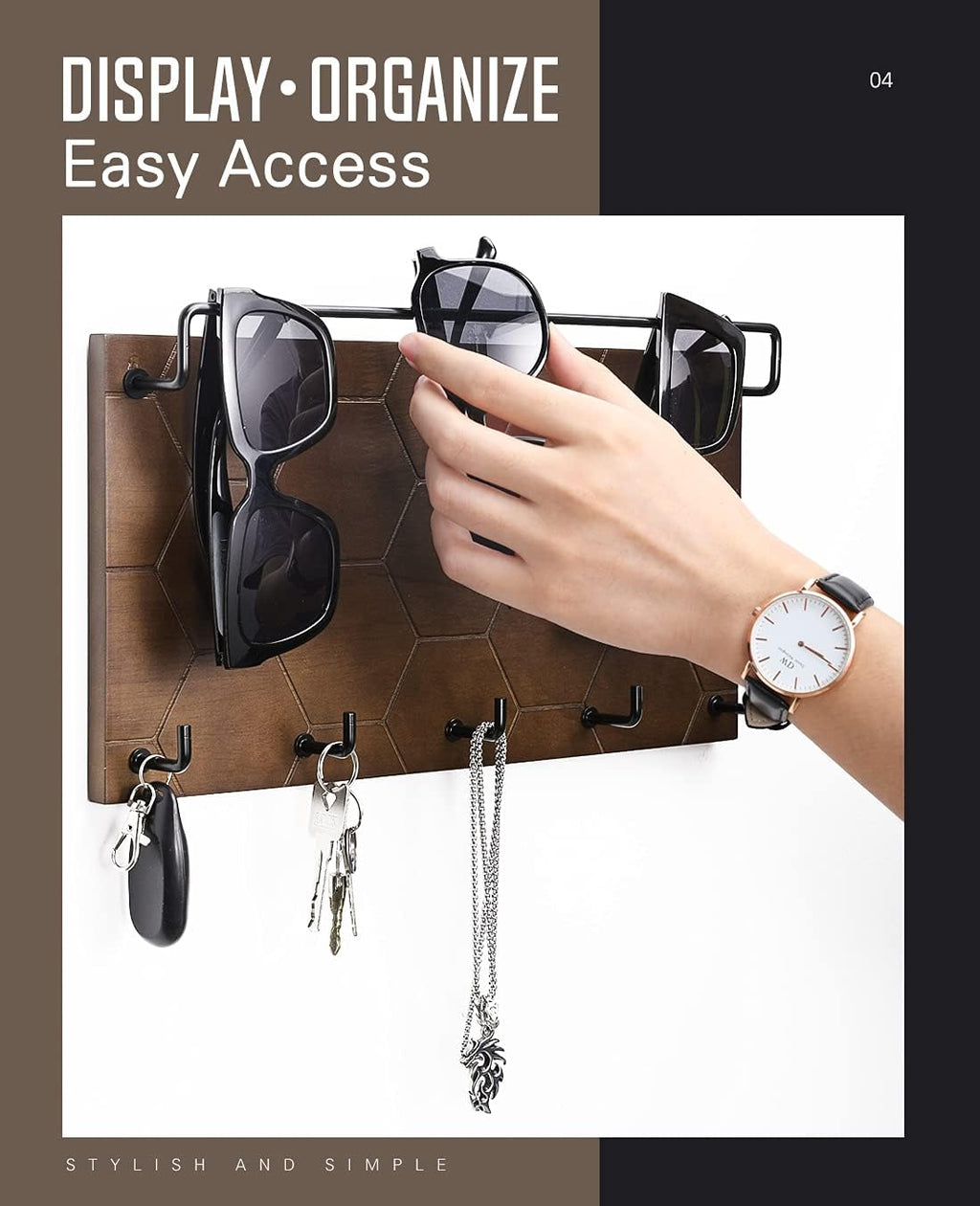 Emibele Sunglass Organizer Wall Key Holder,Decorative Wood Wall Organizer