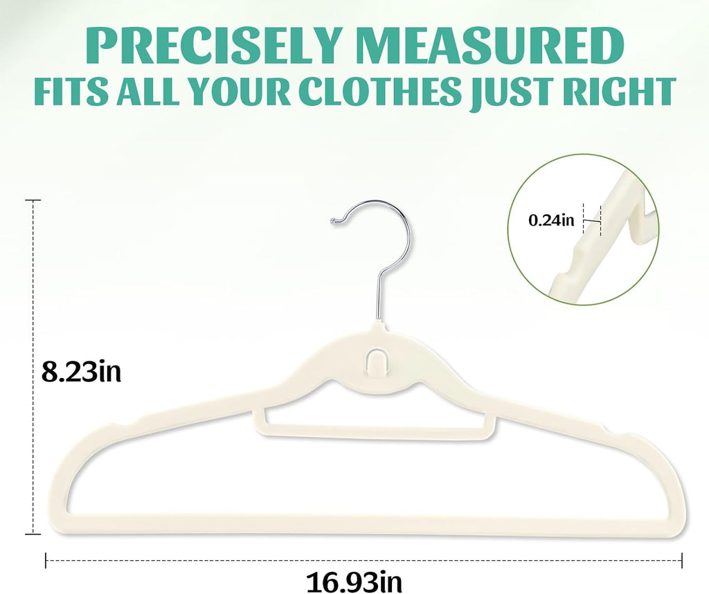 Sishynio Velvet Hangers 30 Pack, Ivory Slim Non-Slip Clothes Hangers