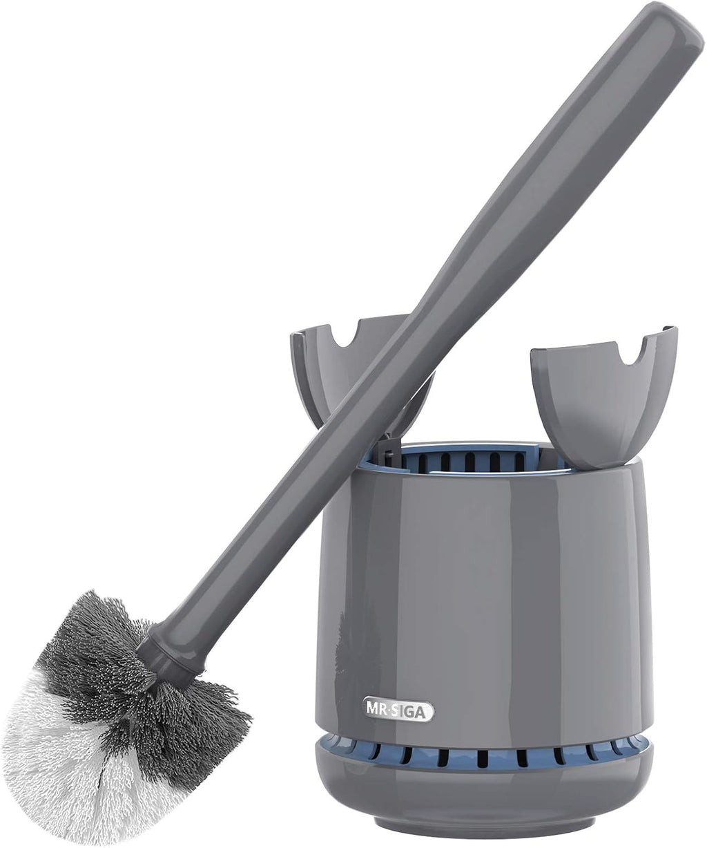 MR.SIGA Toilet Bowl Brush and Holder, Sturdy Long Handle, Gray, 1 Pack