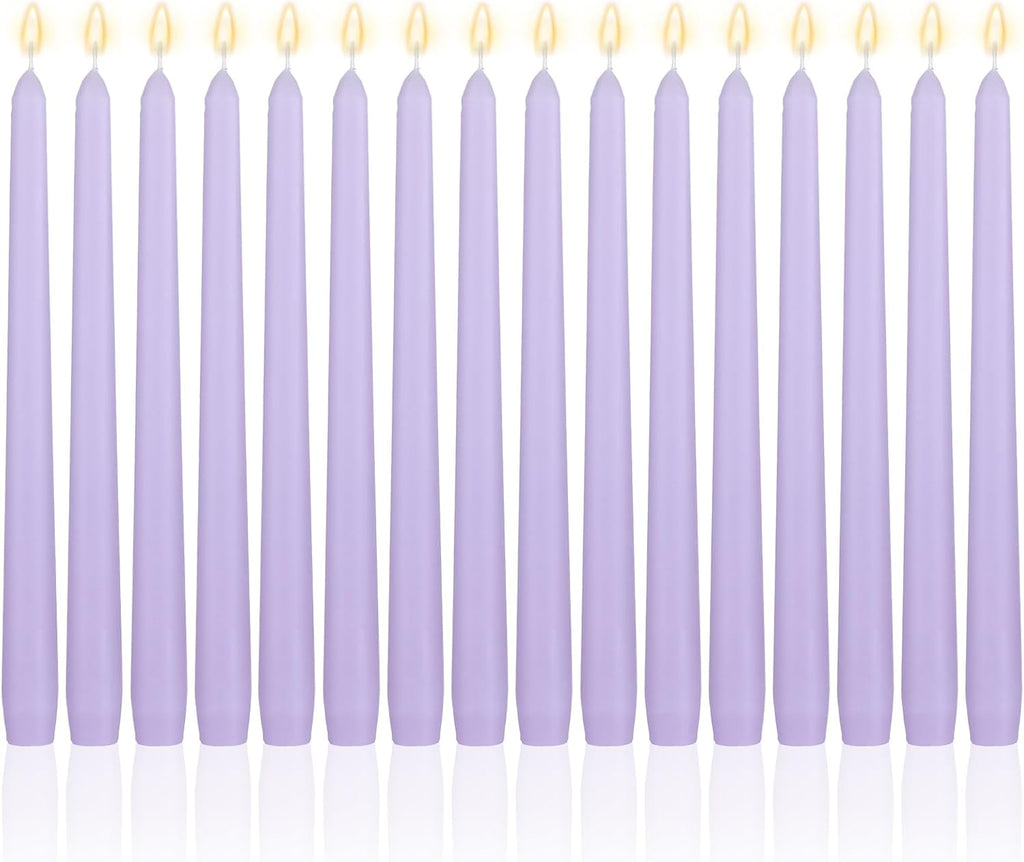 MTLEE 16 Pcs 10 Inch Taper Candle Sticks Smokeless Unscented, Light Purple