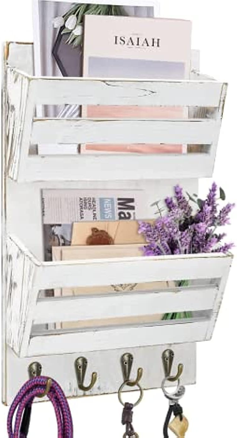 Unistyle Mail Holder with Key Hooks Mail Organizer Wall Mount Hanging Mail Organizer for Home,Office,Entryway,Mail Holder Wall Mounted for Letter, Magazines, Keys, Leashes