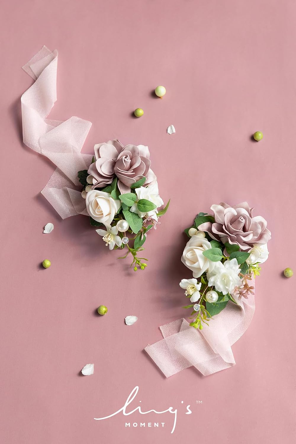 Ling's moment 2pcs Prom Wrist/Shoulder Corsage, Dusty Rose & Cream