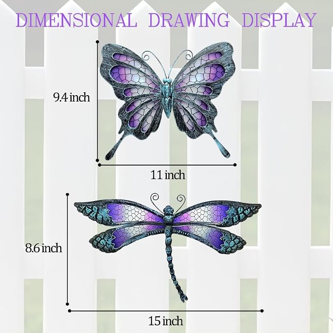 POXOHO Metal Butterfly & Dragonfly Outdoor Wall Decor Art Set of 2