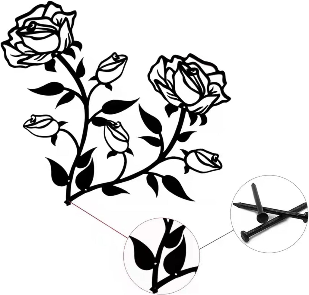 ESTART Large Rose Flower Wall Decor, 15“H Black Rose Flower Metal Wall Art