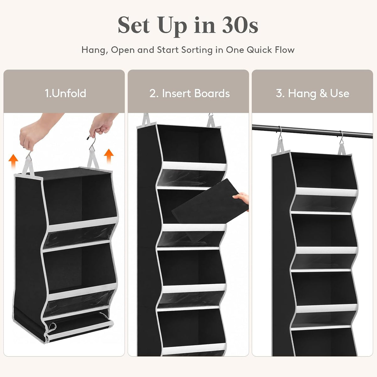 Lifewit Hanging Closet Organizer and Storage for Clothes, Black, 2 Pack