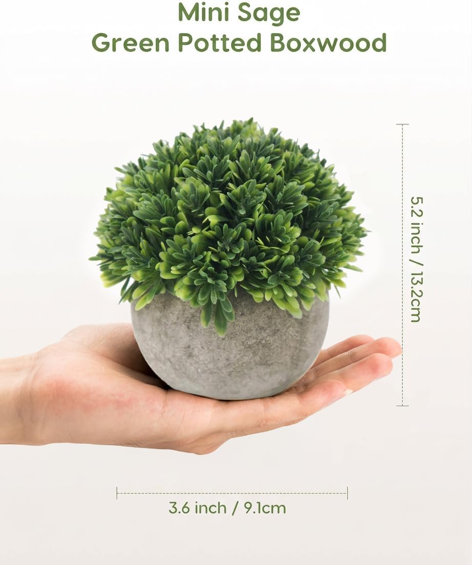Velener Artificial Boxwood Faux Plant Indoor- Topiary Small Desk Plant Decor for Bedroom Office Cubicle Shelf Decor Window Will Plant Shelf Decoration Dorm Kitchen Counter, Farmhouse Home Decor Accent