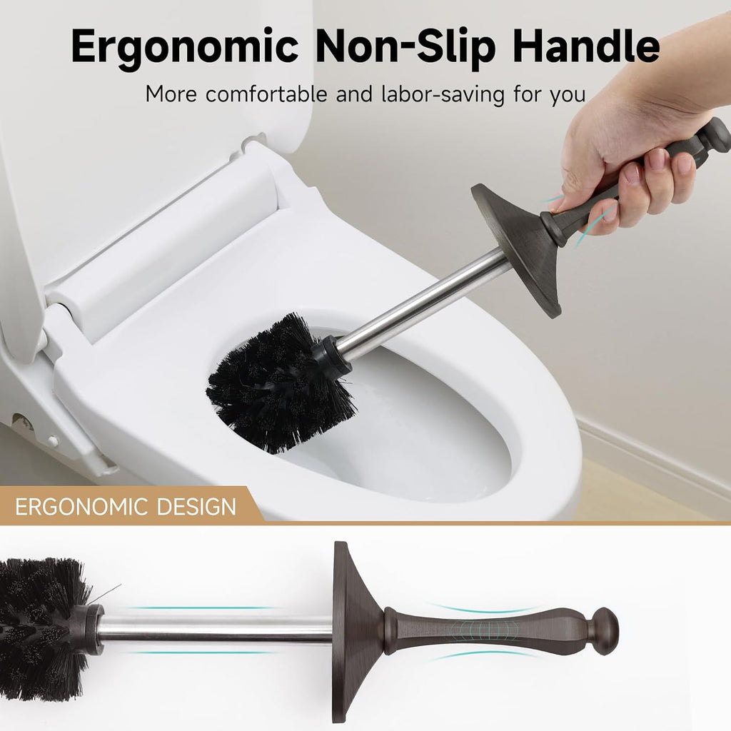 Pewter Toilet Brush and Holder，Extra Long Handled Toilet Brush for Bathroom，Stainless Steel Heavy Duty Toilet Bowl Brush,Deep Cleaning Modern Toilet Cleaner Brush -Space Saving, Covered Brush