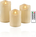 Flameless Pillar Candles Flickering with Remote Timer, Battery Operated LED Candles Up to 400 Hours, 3D Moving Flame Real Wax Candles. (Ivory with Teardrop)