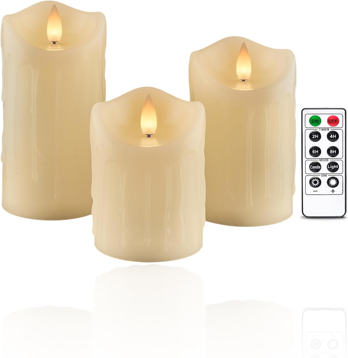 Flameless Pillar Candles Flickering with Remote Timer, Battery Operated LED Candles Up to 400 Hours, 3D Moving Flame Real Wax Candles. (Ivory with Teardrop)