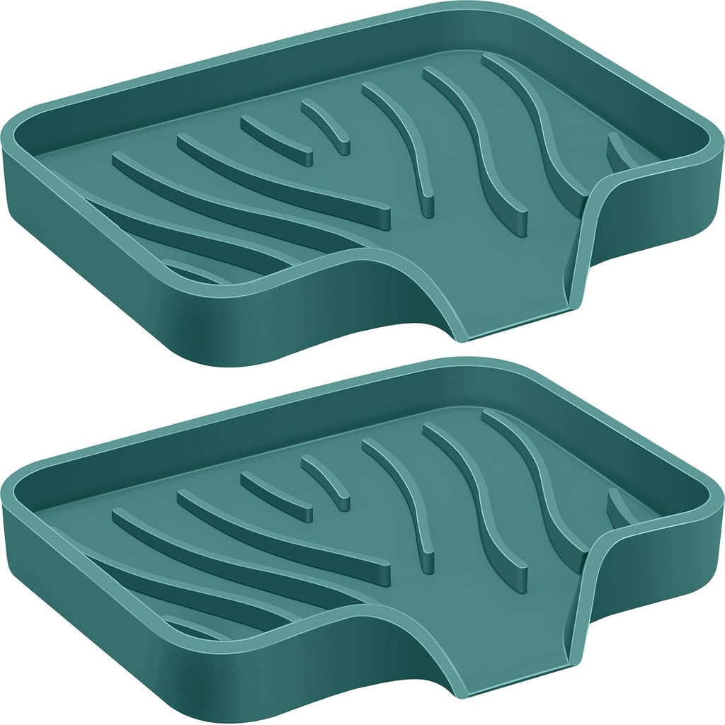2PCS Self Draining Soap Holder,Spofit Silicone Soap Dish, Suitable for for Kitchen, Bathroom, Shower, Bath Tub,Soap Container (Green)