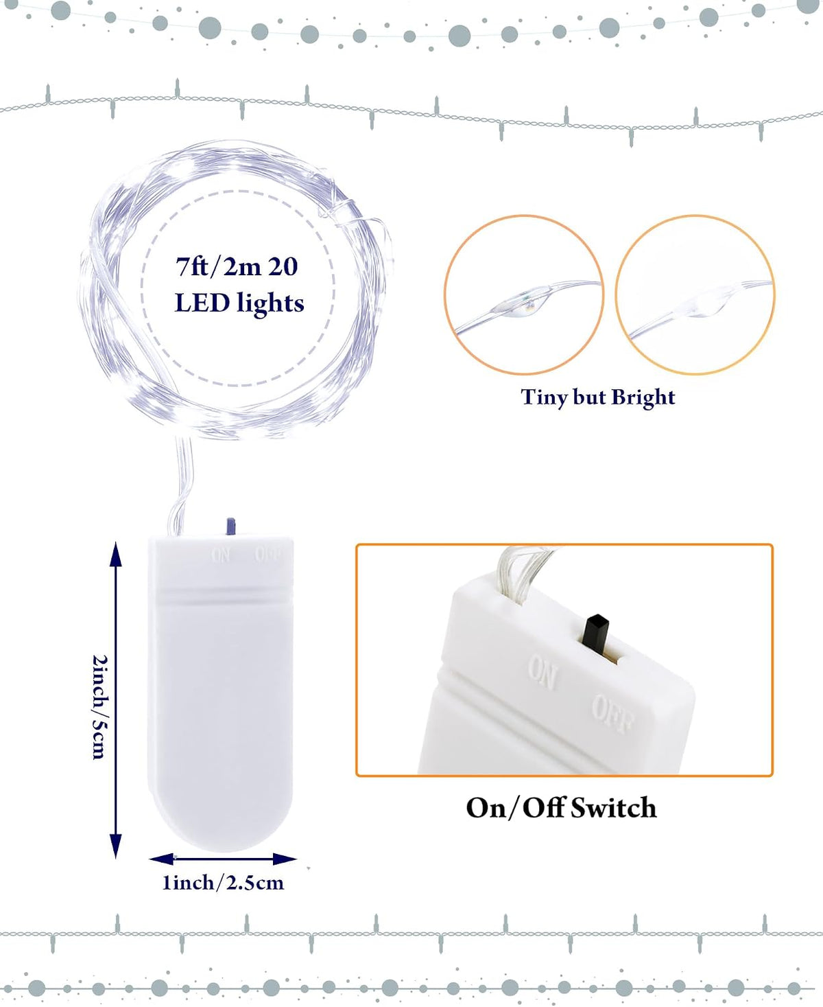 Riakrum 7ft 20 Fairy Lights Battery Operated [3 Styles], LED String Lights Bulk Waterproof String for Christmas Mason Jars Wedding Engagement Party Decorations Table Centerpiece(White,50 Pack)