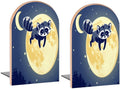 Book Ends Raccoon Moon Wood Bookends for Shelves to Hold Books Heavy Duty Non-Skid Book Stoppers Wood Decorative Home Office School