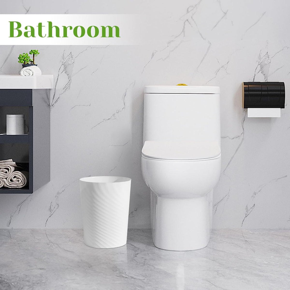 UUJOLY Small Bathroom Trash Can with Bags Garbage Can, 3 Pack, White