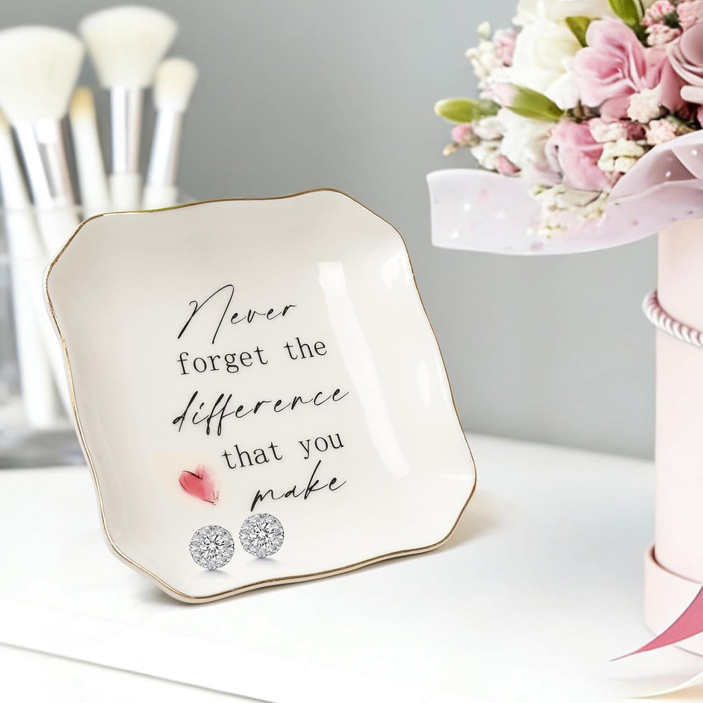 Retirement Gift for Woman - 4"x4" Ceramic Jewelry Dish Tray - Thank You Gifts for Women Employee Appreciation Gifts for Coworkers Teacher Boss Lady Manager Nurses