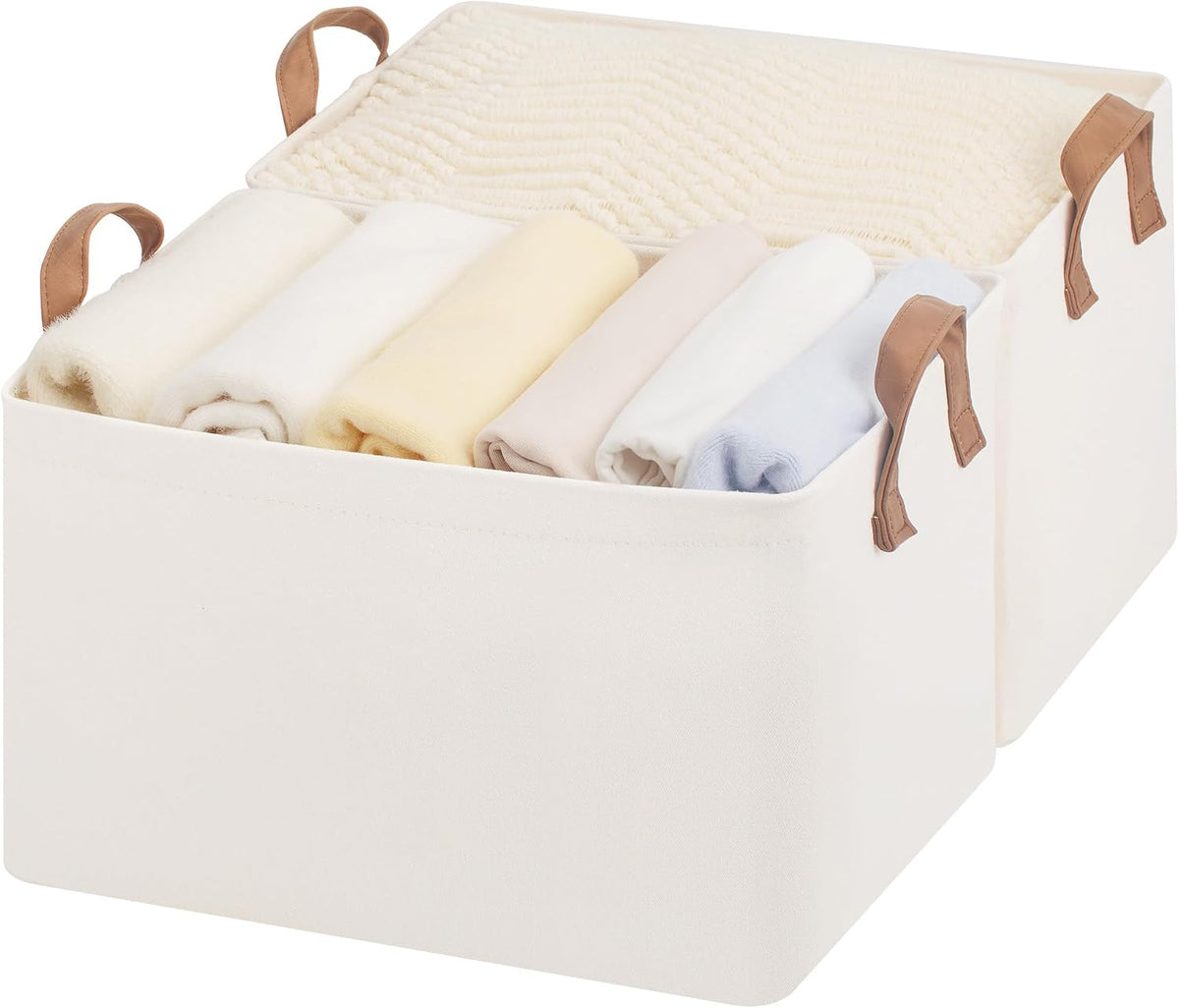 StorageWorks Storage Basket for Shelves, Storage Bins, Beige, 2-Pack