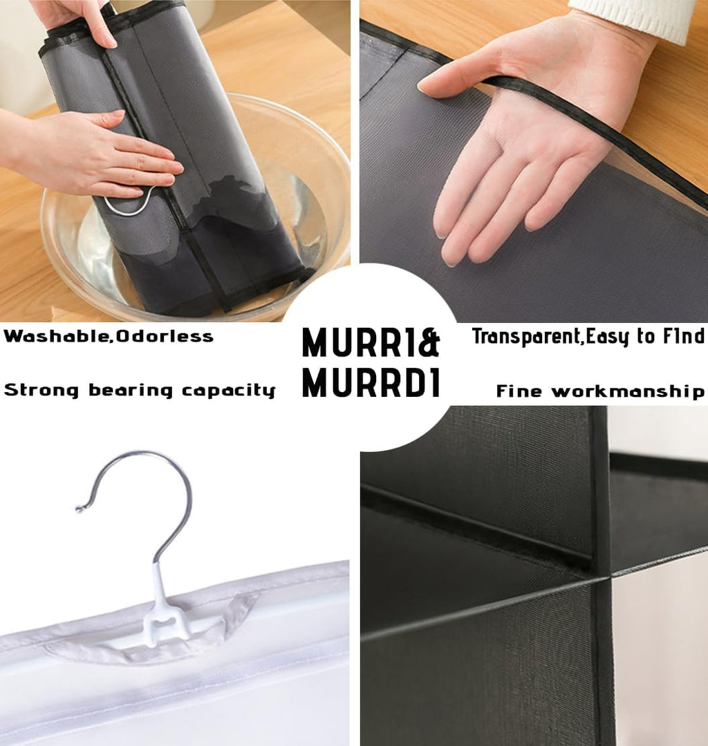 MURRI&MURRDI Hanging Handbag Organizer for Closet, Purse Storage Holder with 8 Clear Mesh Pockets, Space Saving Purse Hanger for Wardrobe, Black