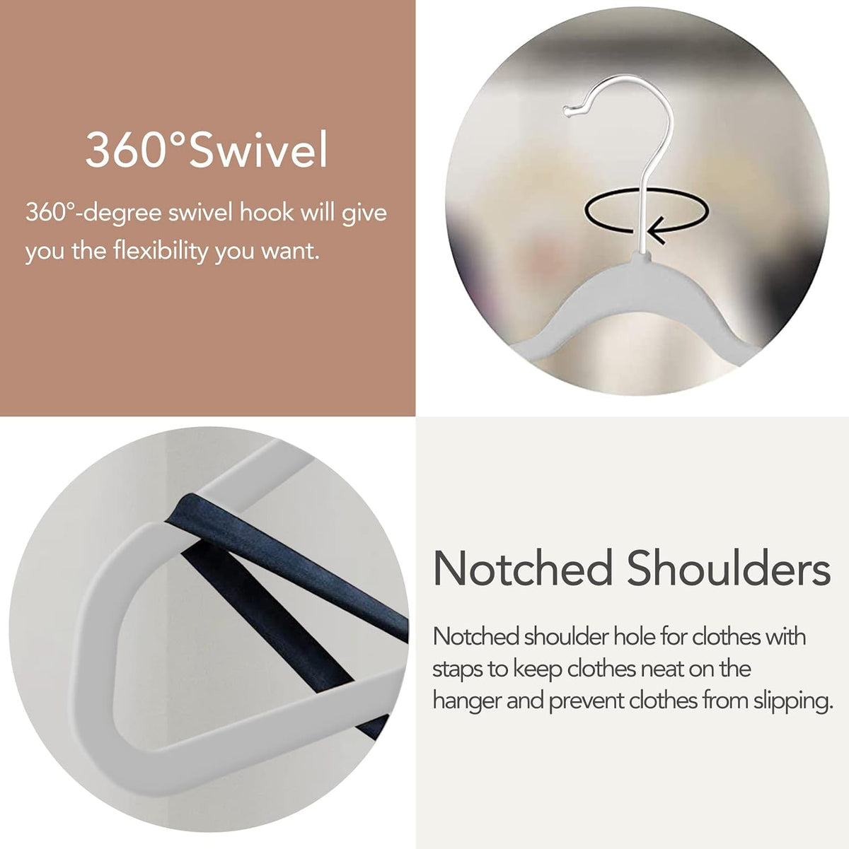 50 Pack Slim Plastic Clothes Hangers Grey